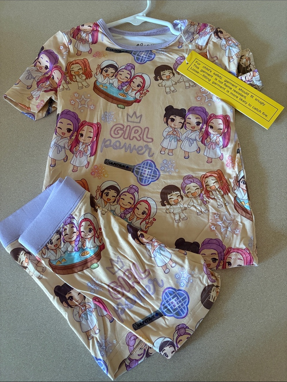 Girl Power K-pop Bamboo Beige & Purple Kids Pajama Set
